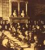 Tratado de Saint-Germain. Los delegados escuchan a Clemenceau. Ampliar imagen