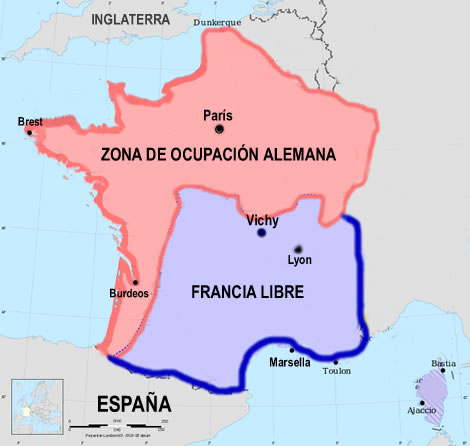 Mapa de Francia tras la división