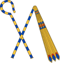 Bastón de mando y látigo, símbolos del poder del faraón. Ampliar imagen