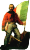 Giuseppe Garibaldi (1807-1882), héroe de la unificación italiana. Comandante de su propio ejército (los famososos 1000 Camisas Rojas) su figura constituye una mezcla de aventurero y militar. Su principal acción fue la conquista del reino de las Dos Sicilias, que condujo a la eliminación de la monarquía absolutista de los Borbones. Ampliar imagen